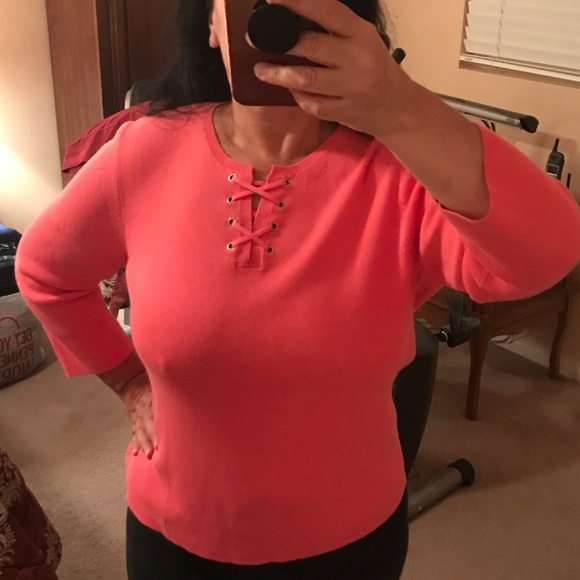 Requirements Sweaters - Coral sweater with lace up front (size L)